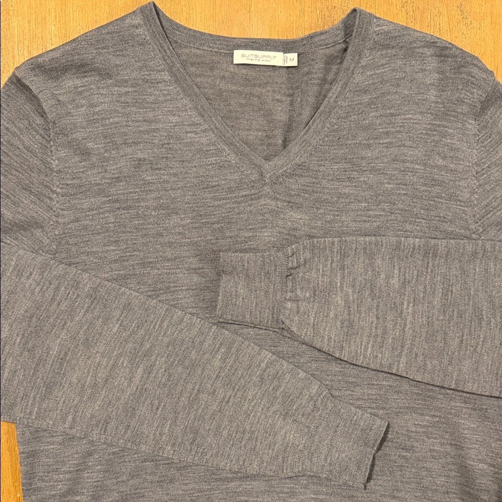 SuitSupply Gray V-Neck Men's M Sweater Merino Wool